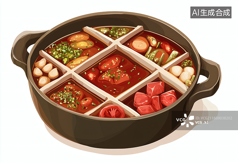 【AI数字艺术】美味的分格火锅，食材丰富诱人图片素材