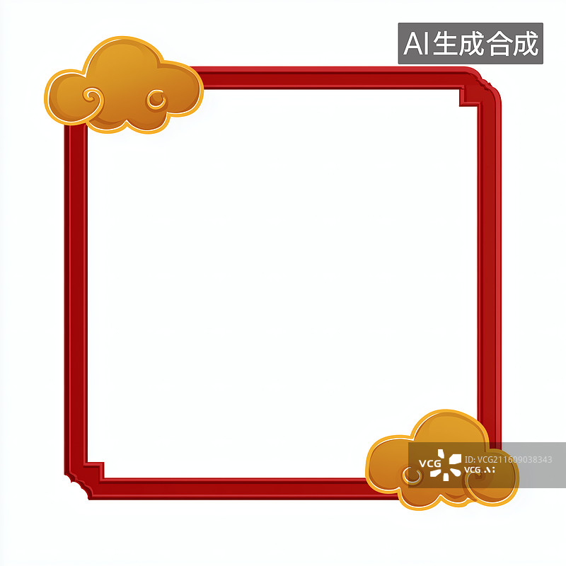 【AI数字艺术】红色边框与金色祥云装饰图片素材