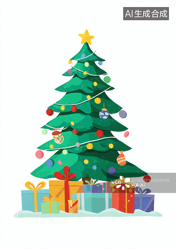 【AI数字艺术】圣诞树与礼物：温馨节日氛围图片素材
