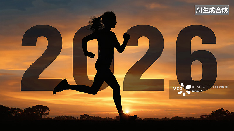 【AI数字艺术】2026年奔跑的决心：在夕阳下，追逐目标图片素材