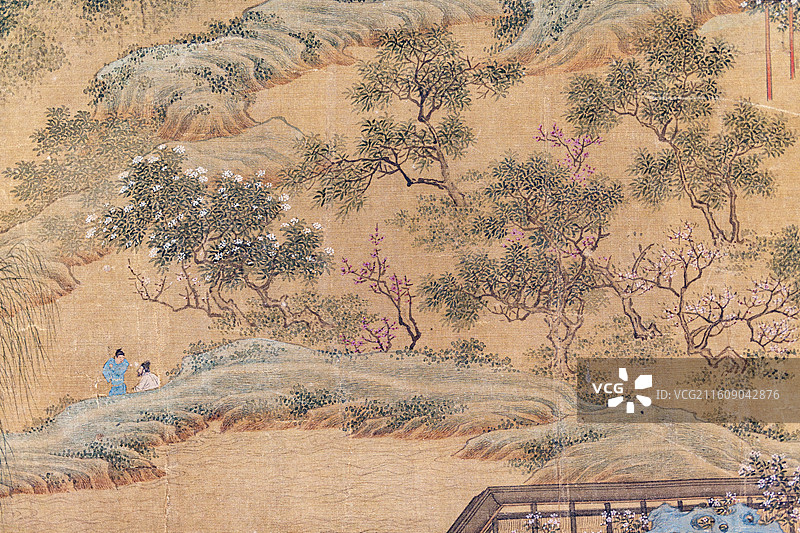 南京博物院藏明仇英绢本设色曲水流觞图卷图片素材