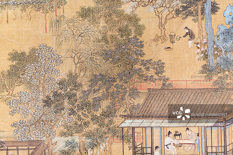 南京博物院藏明仇英绢本设色曲水流觞图卷图片素材