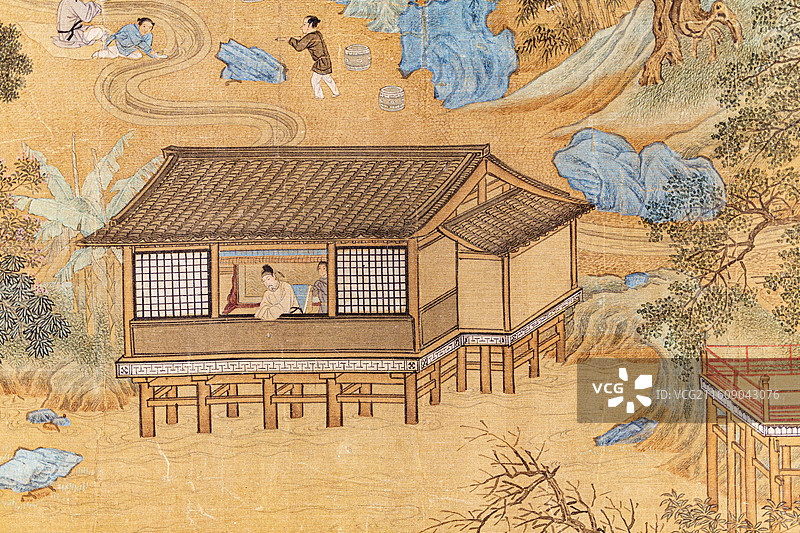 南京博物院藏明仇英绢本设色曲水流觞图卷图片素材