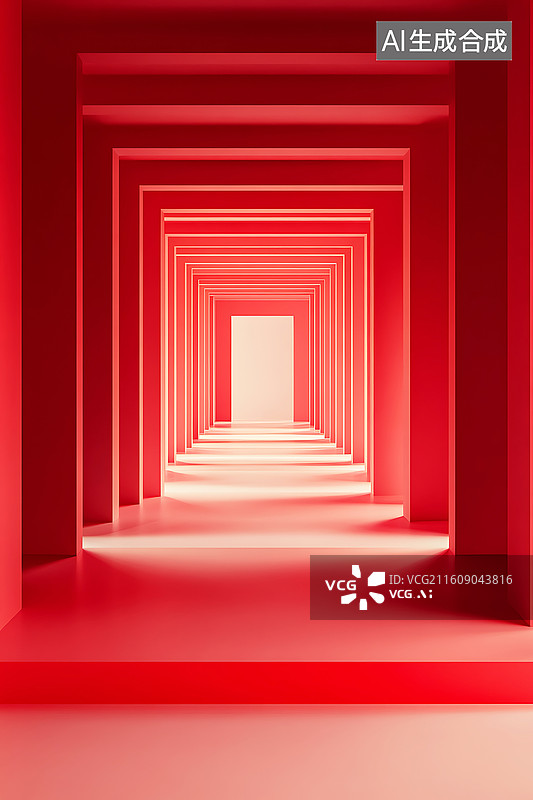 【AI数字艺术】红色展台走廊空间纵深背景图片素材