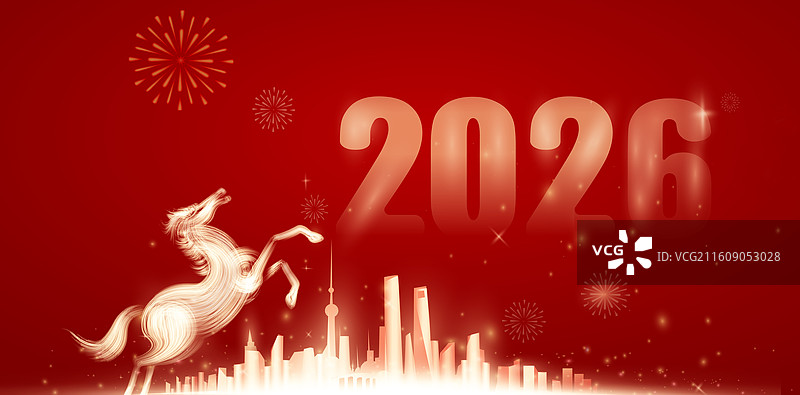 2026马年贺岁上海城市新年庆典创意设计图片素材