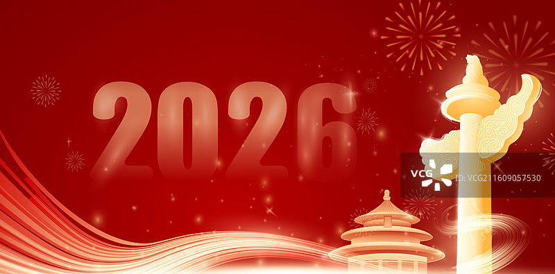2026马年贺岁中国风新年华表庆典创意设计图片素材