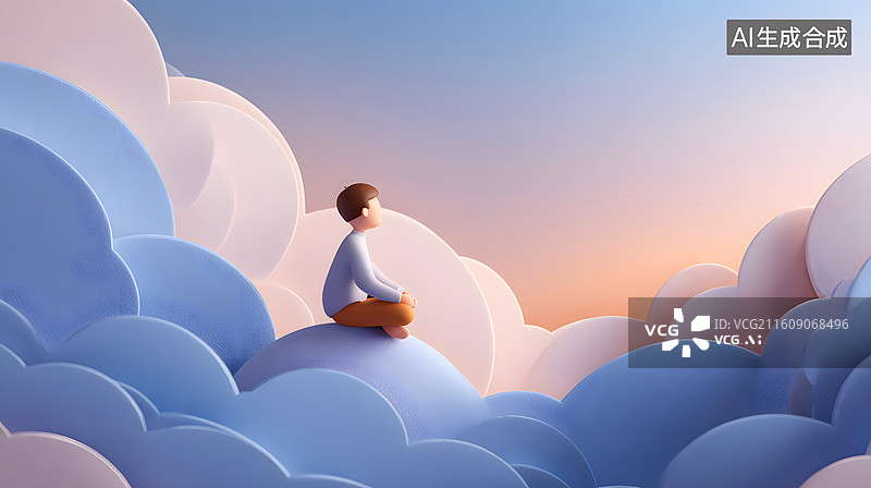 【AI数字艺术】静坐云端的人物图片素材