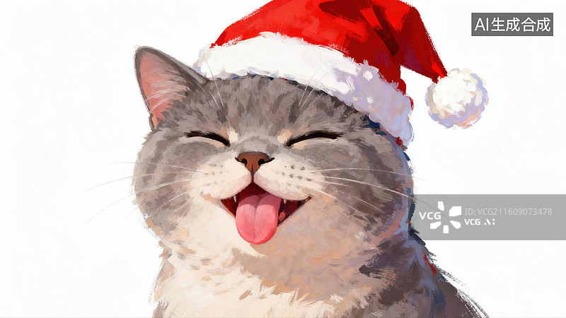 【AI数字艺术】戴着圣诞帽的小猫宠物狗插画图片素材