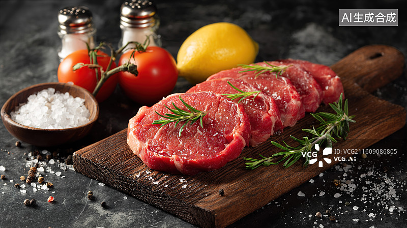 【AI数字艺术】石板上的培根与香料美食展示摄影图片素材