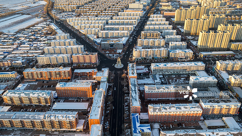 冬季城市建筑的高角度透视：黑龙江省齐齐哈尔市依安县县城依安镇冬季航拍，Yian China图片素材