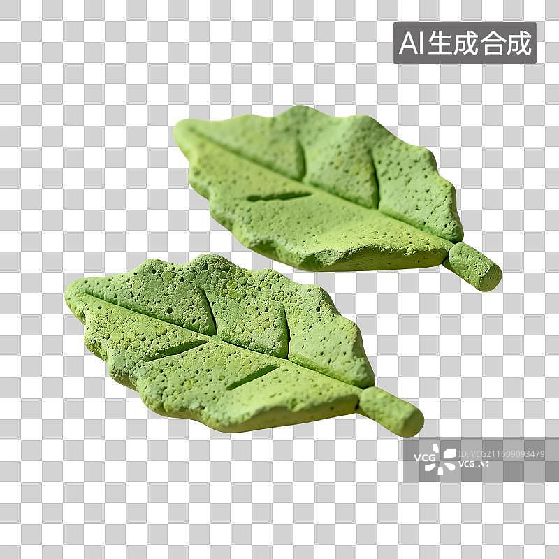 【AI数字艺术】3D渲染，粘土风格，绿叶，茶叶，茶树，叶子，绿茶，春茶，茶道，茶文化免抠元素图片素材
