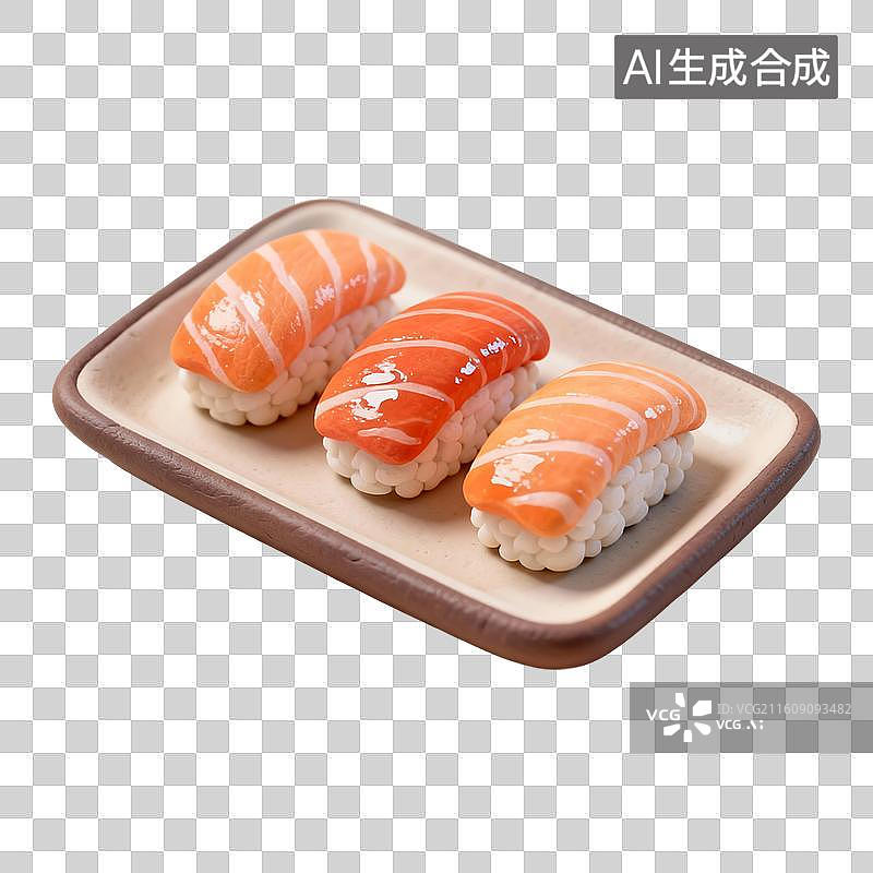 【AI数字艺术】3D渲染，卡通粘土风格，三文鱼寿司，握寿司，日本菜，日本料理免抠元素图片素材