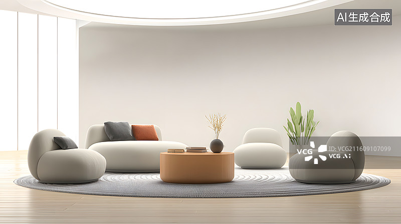 【AI数字艺术】现代简约客厅休闲区域图片素材