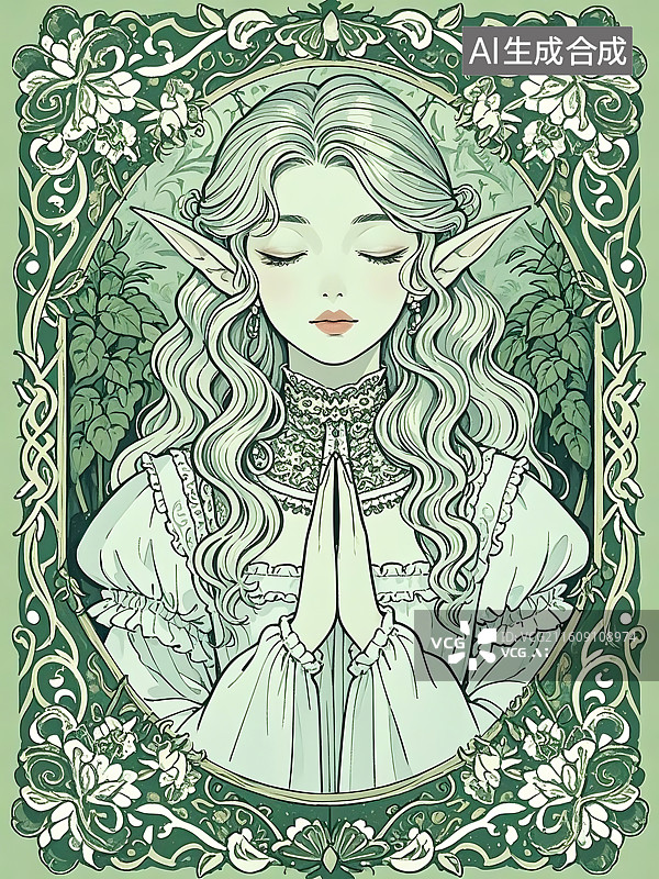 【AI数字艺术】静谧精灵祈祷图图片素材