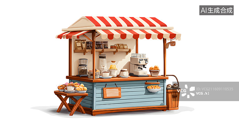 【AI数字艺术】3D卡通卖面包和咖啡的早餐店图片素材