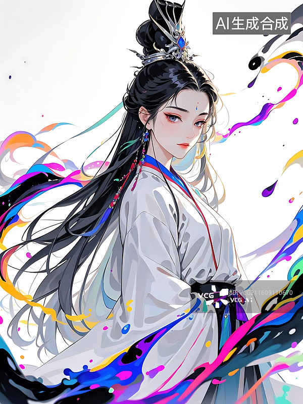 【AI数字艺术】古典美人，流光溢彩，水墨画风图片素材