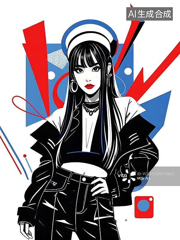 【AI数字艺术】时尚女孩潮流风格艺术插画图片素材