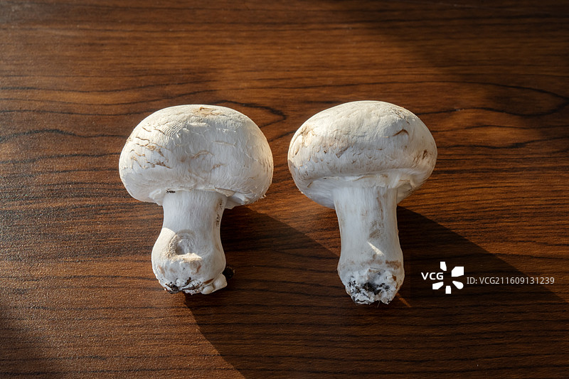 暗色木板上的口蘑特写图片素材