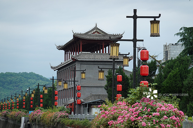 陕西省安康市安康城墙汉江河堤水西门城楼城门图片素材