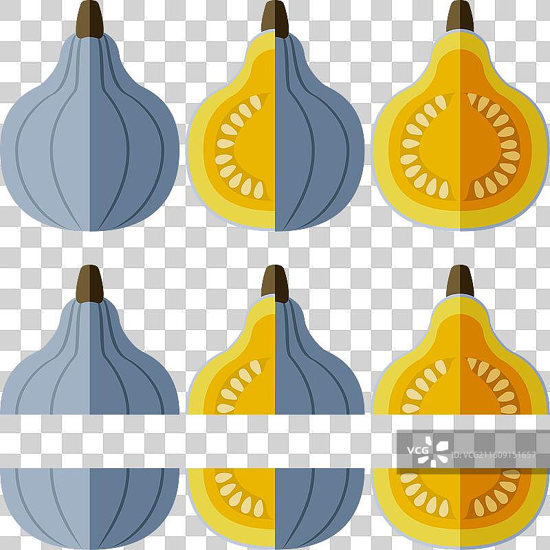 蓝色哈巴德南瓜组合扁平设计图片素材