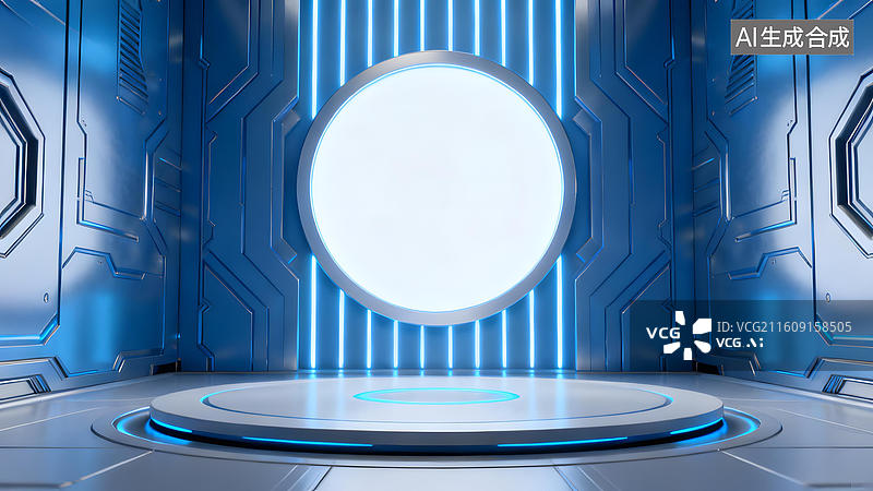 【AI数字艺术】未来科技风格的圆形光门图片素材