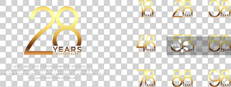 金色周年纪念标志集，背景为棕色图片素材