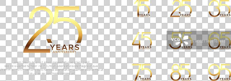 金色周年纪念标志集合，背景为棕色图片素材