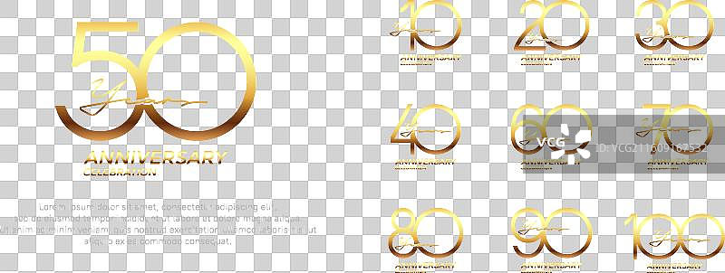 金色周年纪念标志集，黑色背景图片素材