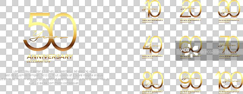 金色周年纪念标志集，黑色背景图片素材