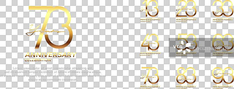 金色周年纪念标志集合，背景为黑色图片素材