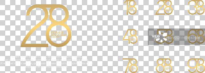 金色周年纪念标志套装，背景为红色图片素材