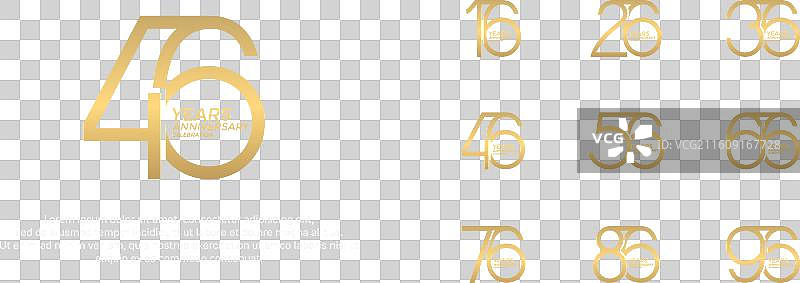 金色周年纪念标志集，背景为红色图片素材