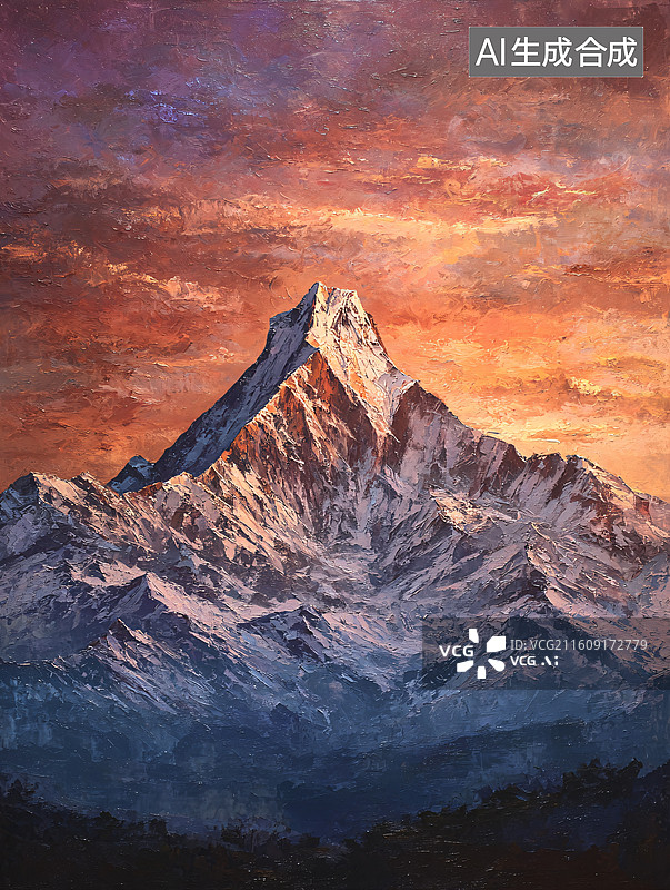 【AI数字艺术】雪山日出时日照金山的壮丽景色图片素材