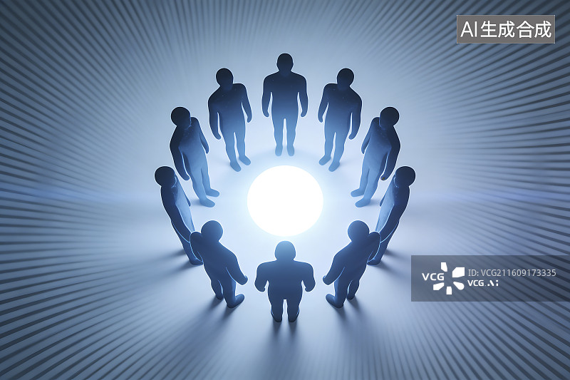 【AI数字艺术】人群围成圈中心光芒汇聚图片素材