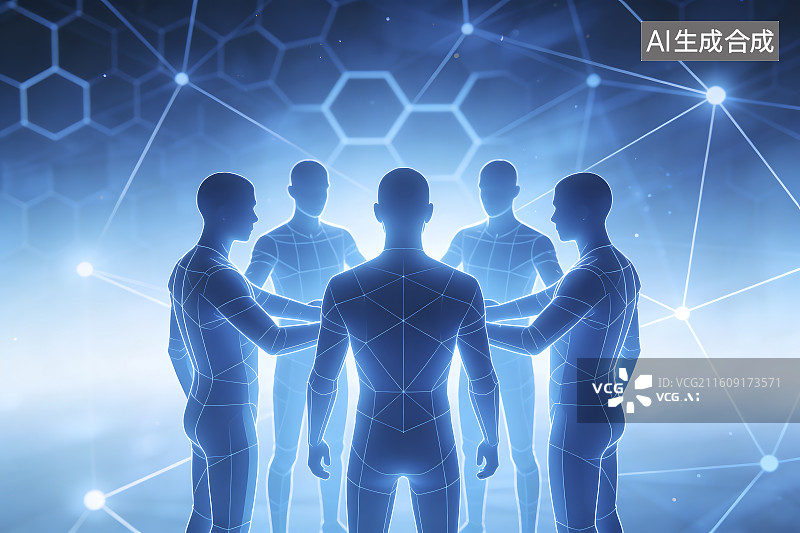 【AI数字艺术】数字网络中协作的人群图片素材