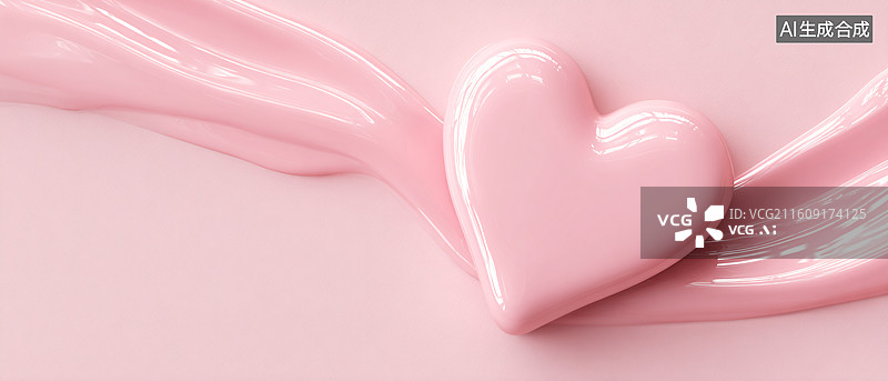 【AI数字艺术】柔和粉色心形流体造型图片素材