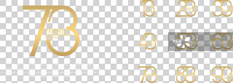 金色周年纪念标志集，背景为红色图片素材