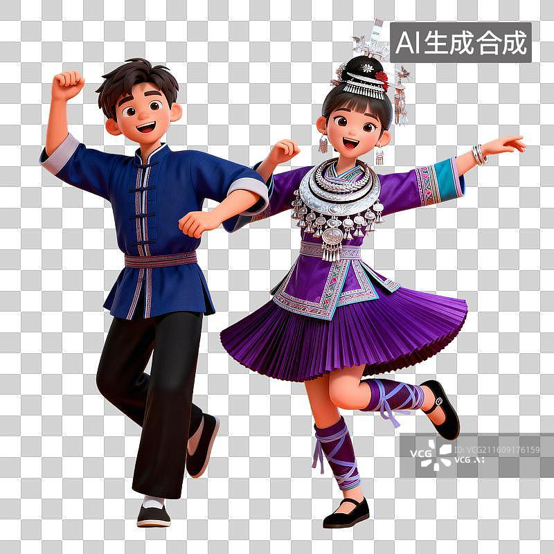 【AI数字艺术】3D渲染少数民族跳舞，3D渲染少数民族服饰图片素材