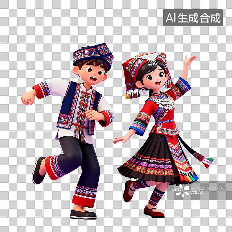 【AI数字艺术】3D渲染少数民族跳舞，3D渲染少数民族服饰图片素材