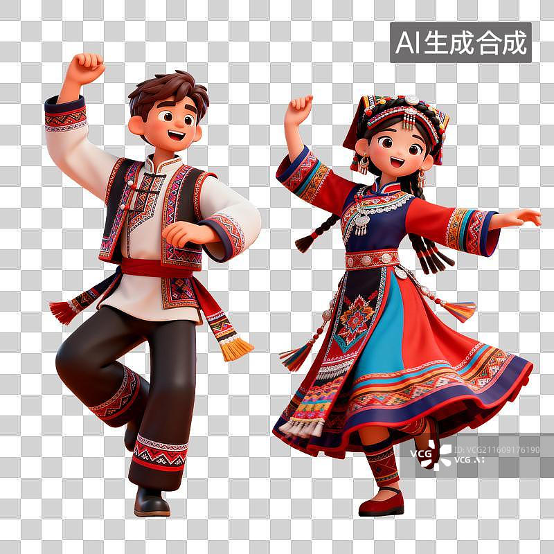 【AI数字艺术】3D渲染少数民族跳舞，3D渲染少数民族服饰图片素材