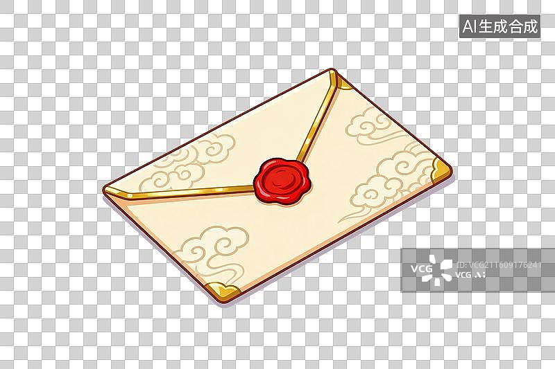 【AI数字艺术】卡通风格，火漆封起来的信封PNG格式的免扣元素图片素材