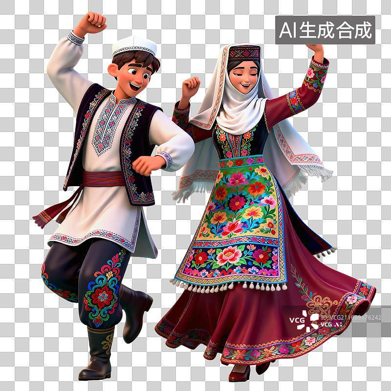 【AI数字艺术】3D渲染少数民族跳舞，3D渲染少数民族服饰图片素材