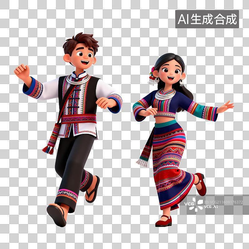 【AI数字艺术】3D渲染少数民族跳舞，3D渲染少数民族服饰图片素材