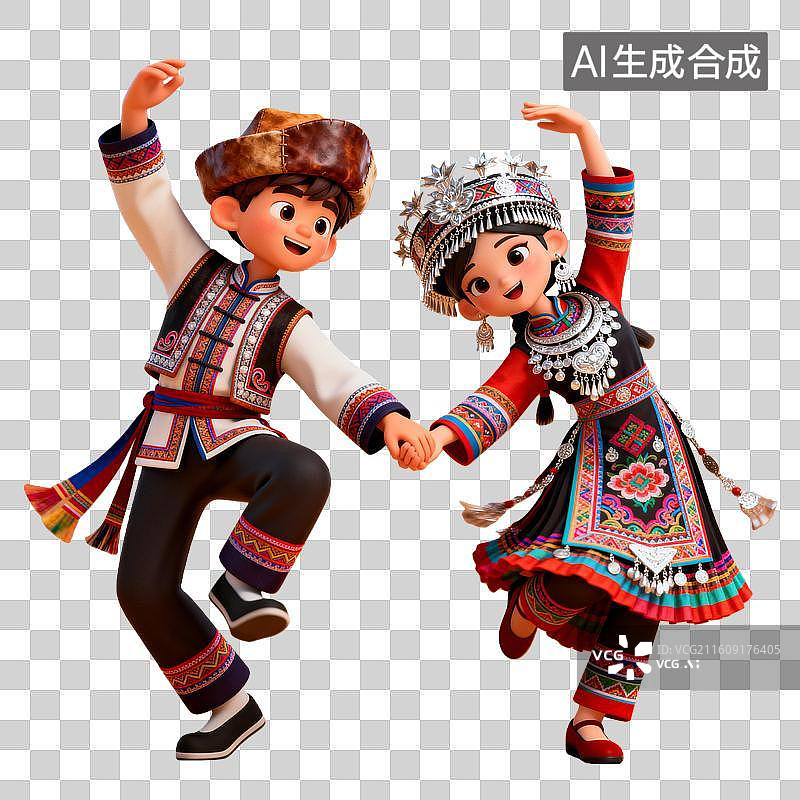 【AI数字艺术】3D渲染少数民族跳舞，3D渲染少数民族服饰图片素材