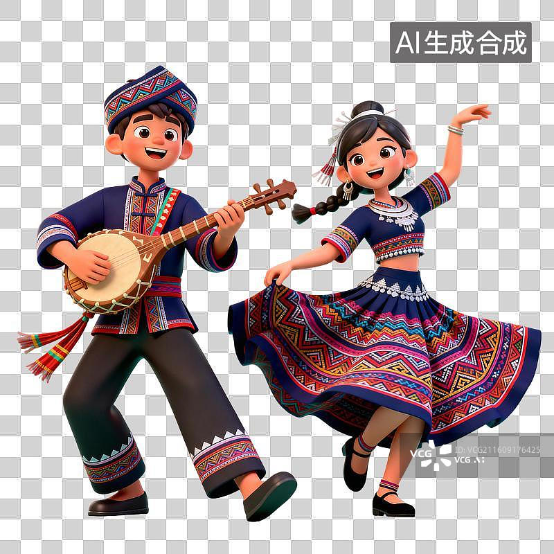 【AI数字艺术】3D渲染少数民族跳舞，3D渲染少数民族服饰图片素材