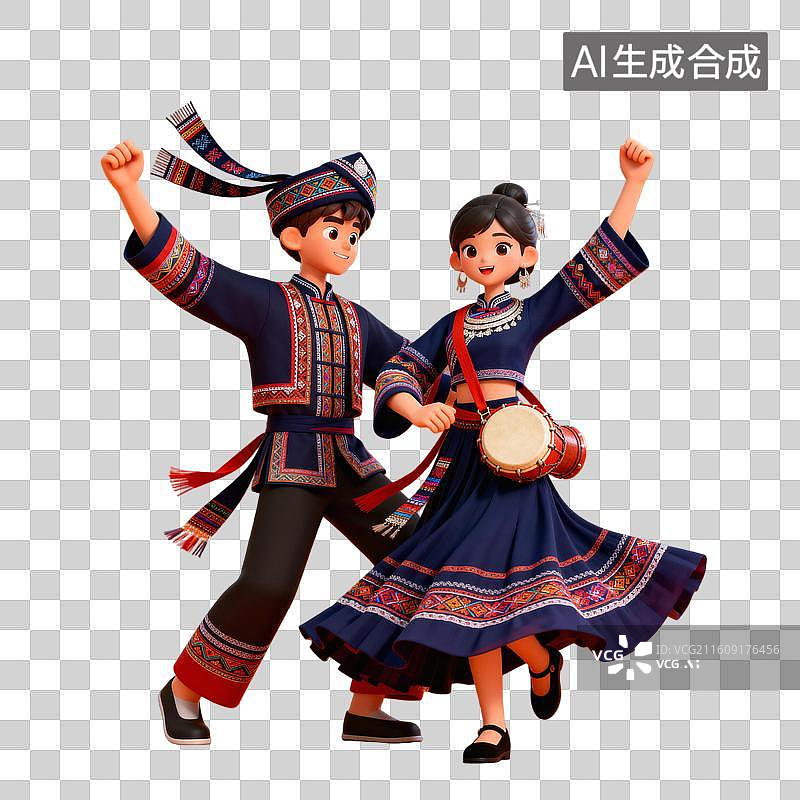 【AI数字艺术】3D渲染少数民族跳舞，3D渲染少数民族服饰图片素材