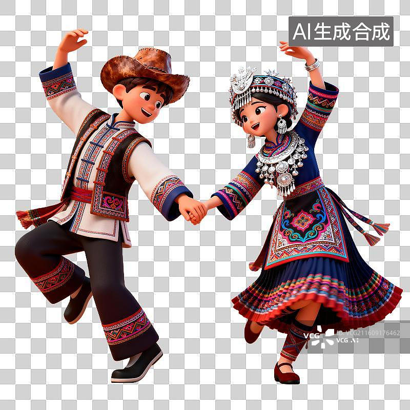 【AI数字艺术】3D渲染少数民族跳舞，3D渲染少数民族服饰图片素材