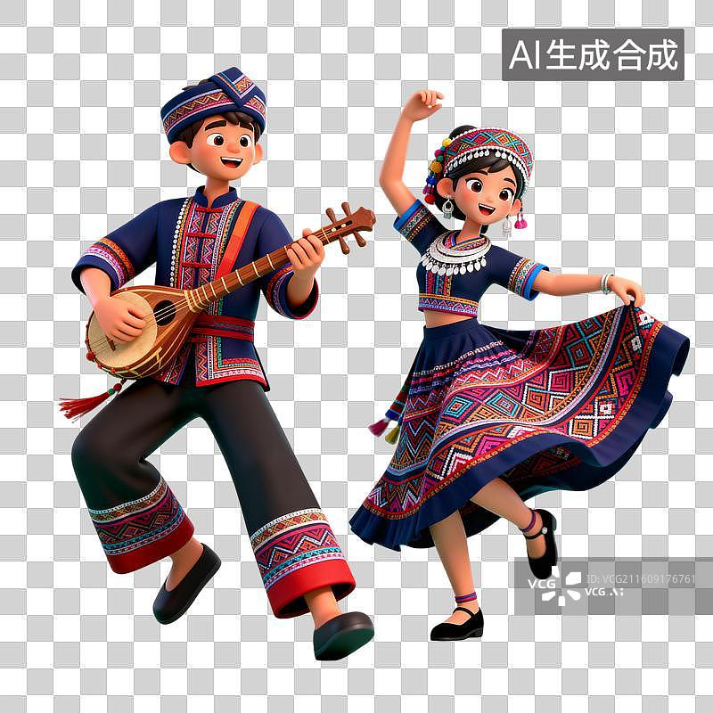 【AI数字艺术】3D渲染少数民族跳舞，3D渲染少数民族服饰图片素材