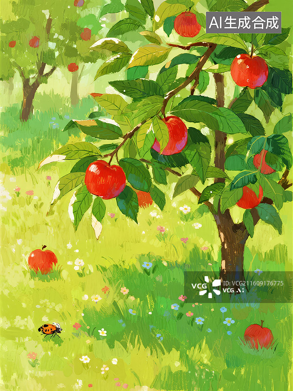 【AI数字艺术】果园里的红苹果树图片素材