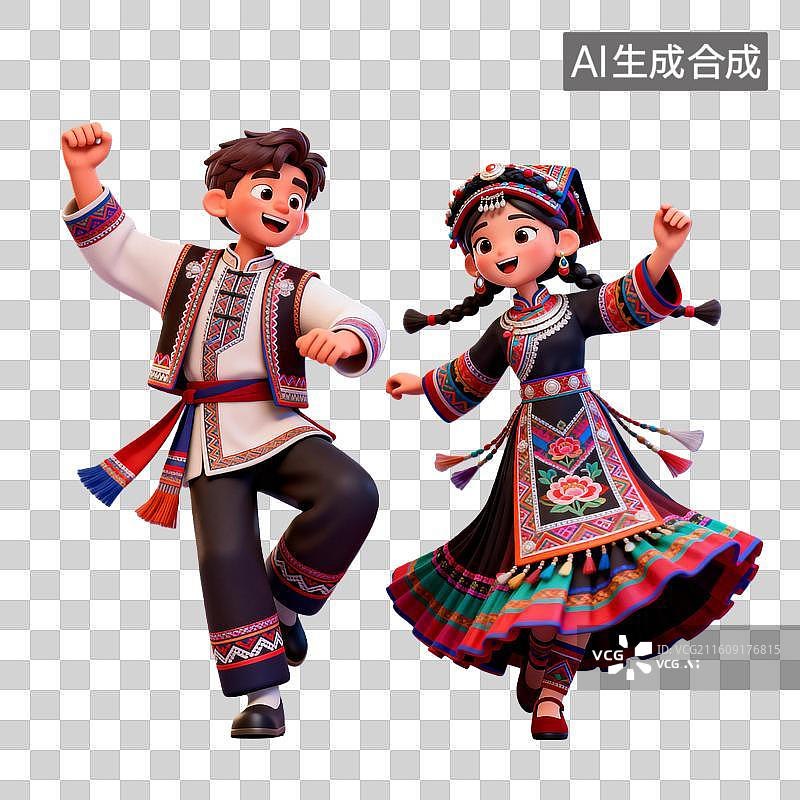 【AI数字艺术】3D渲染少数民族跳舞，3D渲染少数民族服饰图片素材